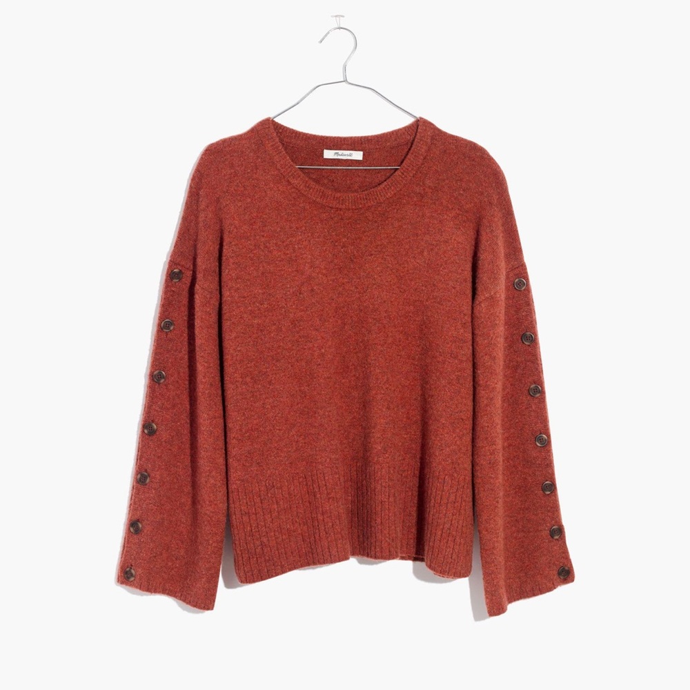 Madewell Rust Red Button Sleeve Pullover Sweater - image 1